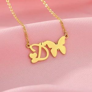 Letter D Butterfly Necklace